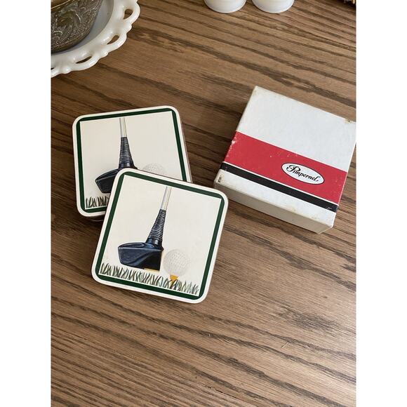 Vintage Pimpernel Box Of 6 Tee Off Golf Coasters Barware Putter Made In England - Picture 1 of 7